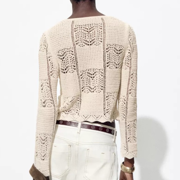 Nwt- Zara- Pointelle Knit Cardigan- M - Picture 2 of 8